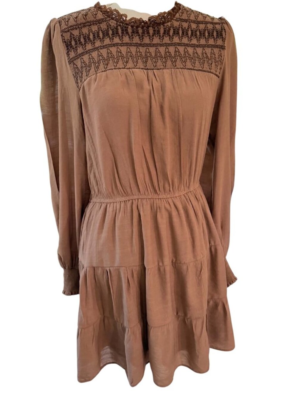 Perch by Blu Pepper Boho Peasant Style Brown Mini Dress